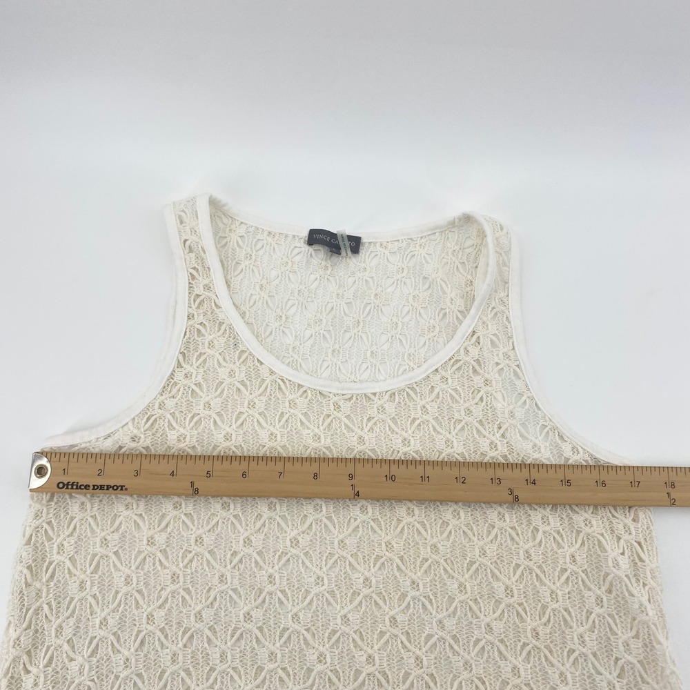 Vince Camuto Lace Tank Top Womens L Cream Crochet Scoop Neck High Low Hem Boho - Picture 4 of 6